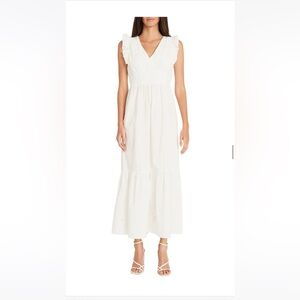 Maggy London V Neck Sleeves Solid Maxi Dress white‎ Size 18 NWT